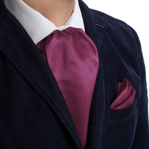Mens Solid Color Ascot & Pocket Square Set Purple